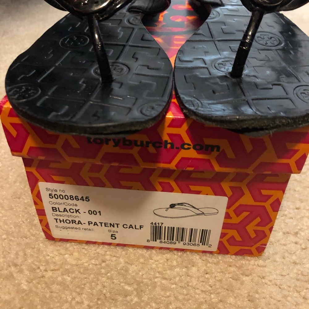 Tory Burch Patent Black sandal. Size 5.
